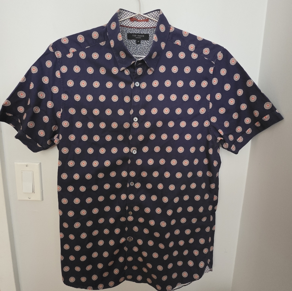 Ted Baker Dark Blue Shirt with Circular Floral Pattern